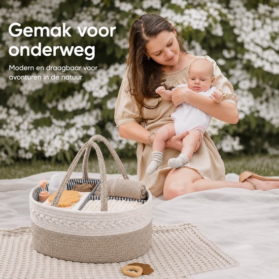 Luiermand van katoenen koord - Extra groot - 3 vakken - Bruin — afbeelding 2