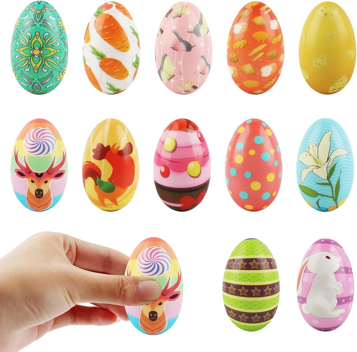 12-delig paaseieren, Squishy Toy, decoratie paaseieren, paaseieren, verschillende kleuren, voor paasfeest, paascadeau (B)
