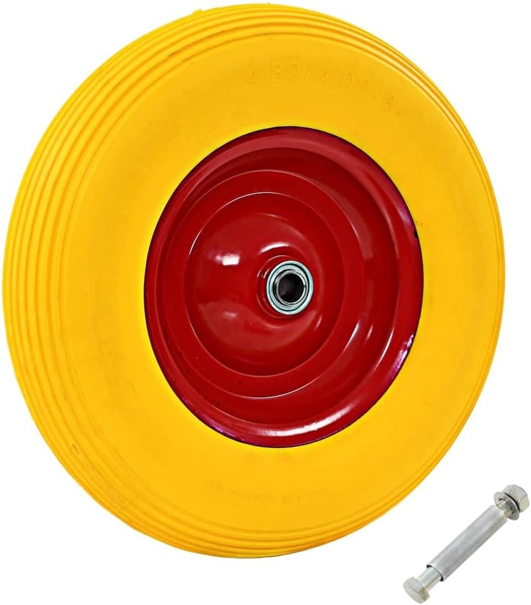 4,00-8 lekvrij massief rubberen wiel met as 390 mm PU banden belastbaar tot 160 kg voor steekwagens handwagen bolderkar