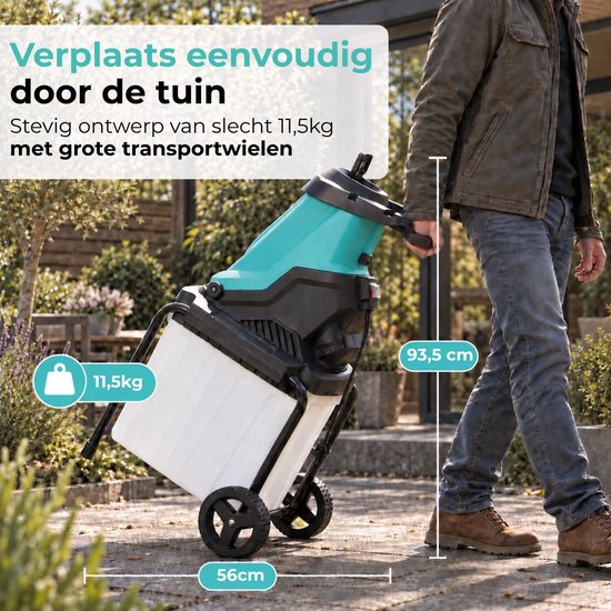 VENTRA® Hakselaar/Shredder 2800W - Voor takken tot Ø45mm - Incl. 55L opvangbak & duwstok van Merkloos	 — afbeelding 3