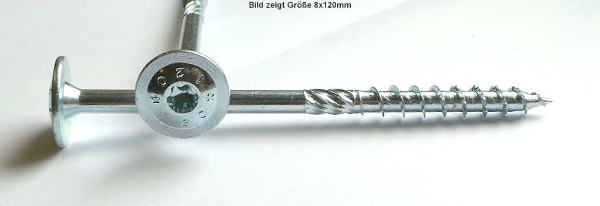 Houtschroeven met platte kop, 8 x 120 mm, T-40, verzinkt, ambachtelijke kwaliteit, 10 stuks