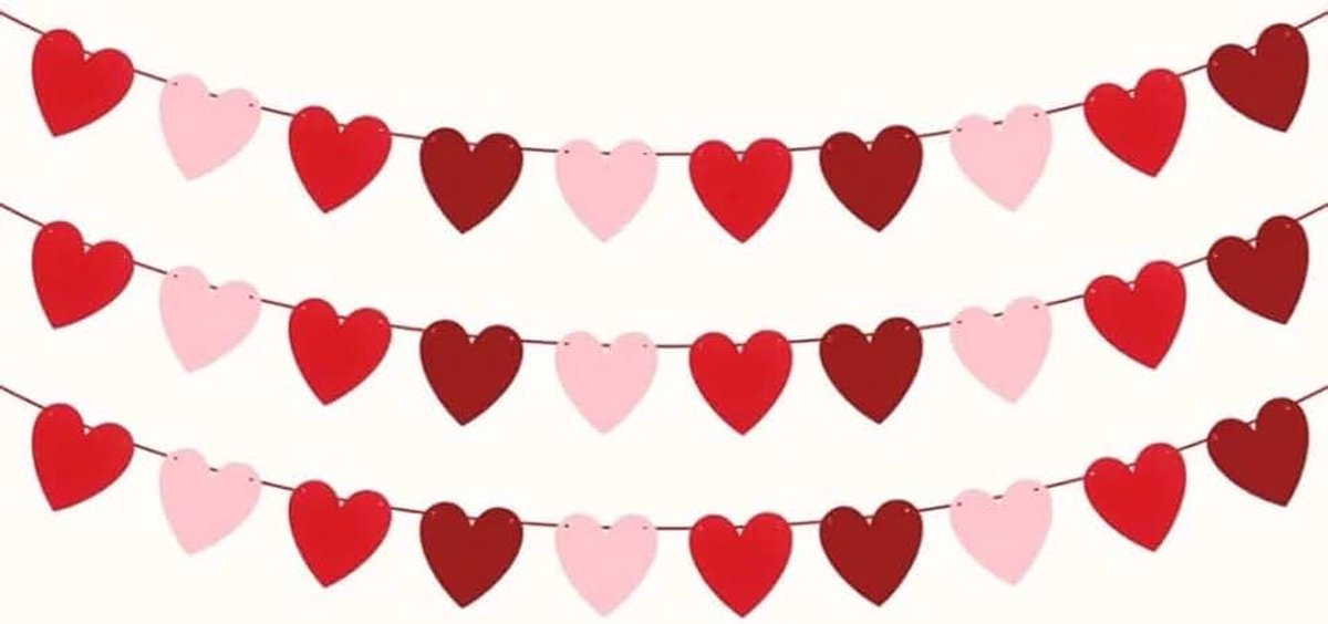 Hartjesslinger - Slinger - Valentijnsslinger - Hartjesdecoratie - Vilt - DIY vlaggenlijn - Vlaggenlijn - Valentijnsdag - Rode - Roze - Hart - Hartjesversiering
