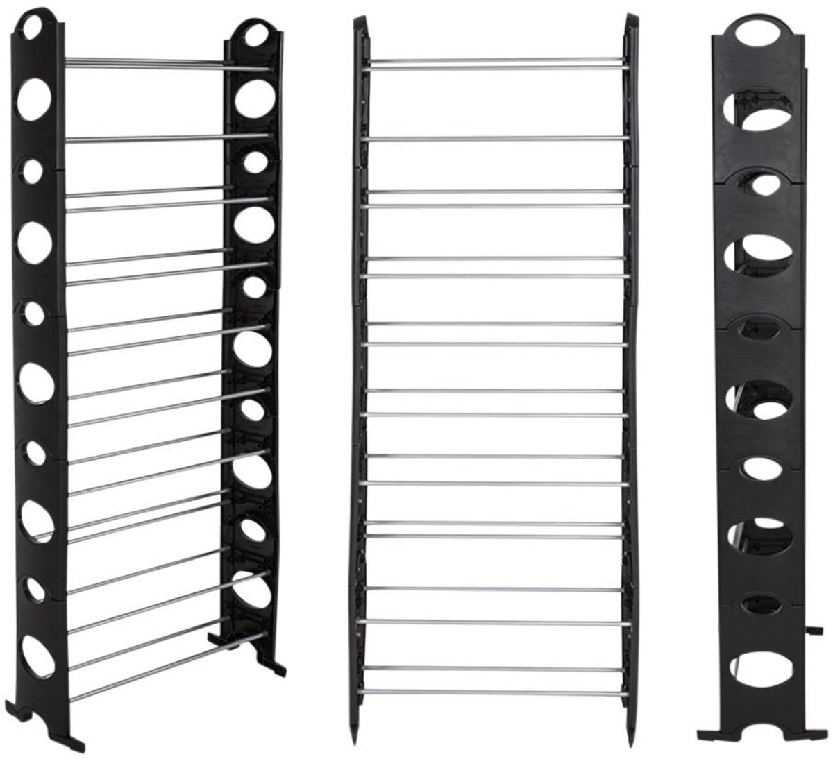 Schoenenrek, zilver, zwart, 31 x 62 x 157 cm