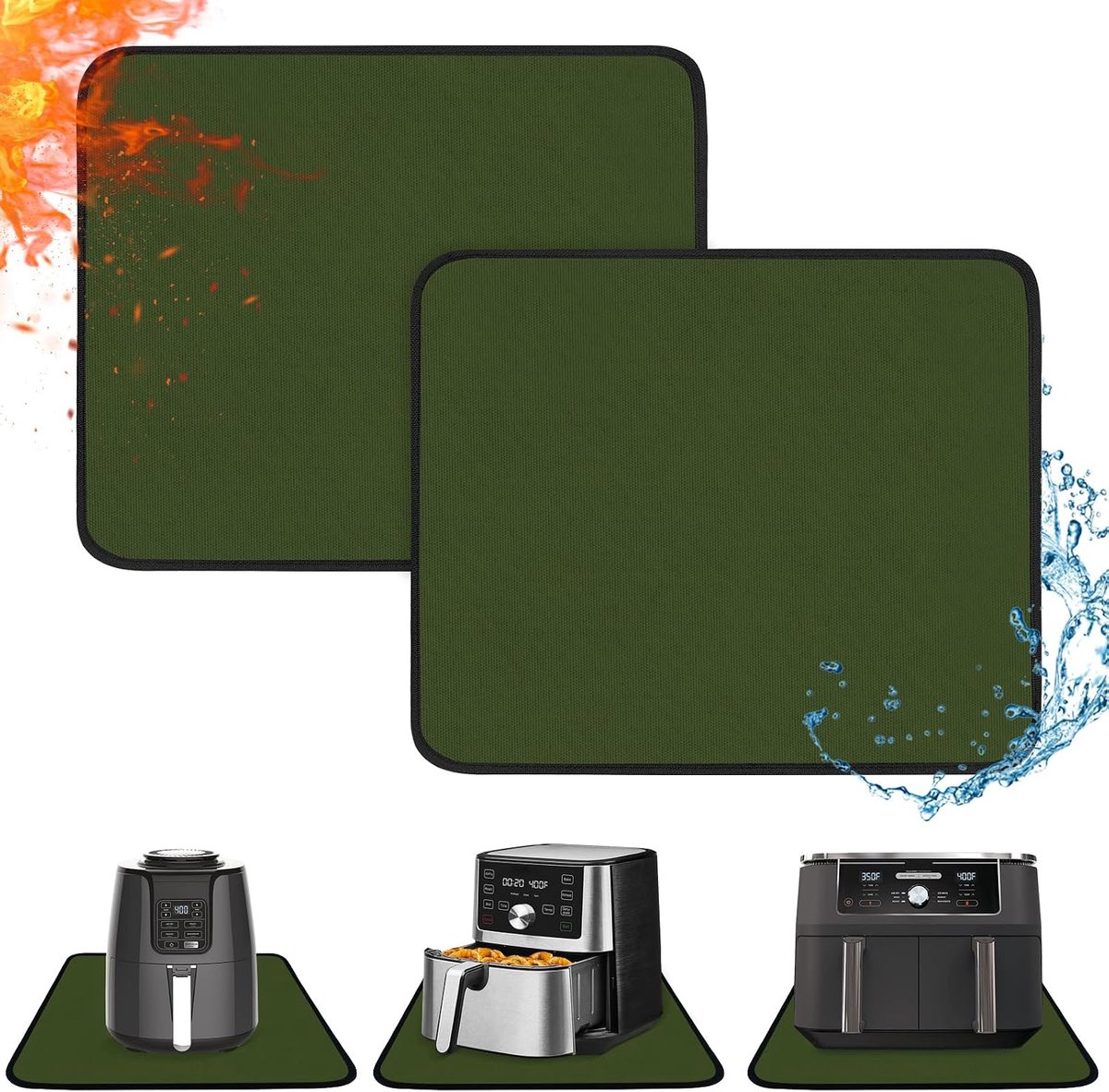 2 stuks vuurvaste onderlegger voor airfryer, 30 x 45 x 0,1 cm, groen