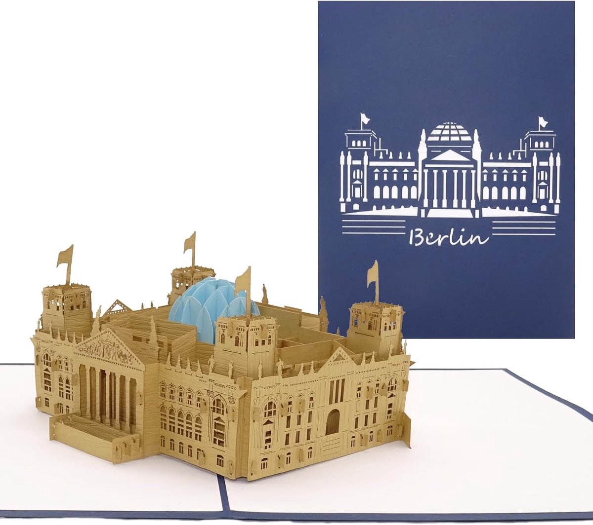 Up Kaart Berlijn – Reichstag – 3D Uitklapkaart met model van de Berlijnse Reichstag als ansichtkaart, souvenir, verjaardagskaart, cadeauidee, reisbon en decoratie Berlijn