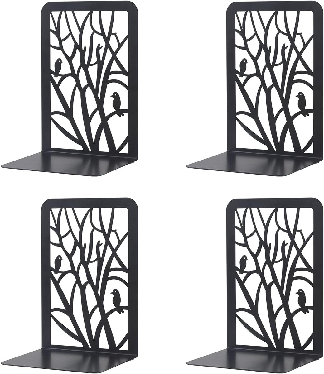 Metalen Boeksteunen, 2 Paar Decoratieve Boekhouders voor CD's en DVD's, Ideaal voor Thuis, Kantoor en School, Perfect als Cadeau voor Moederdag en Kinderdag (Zwart)