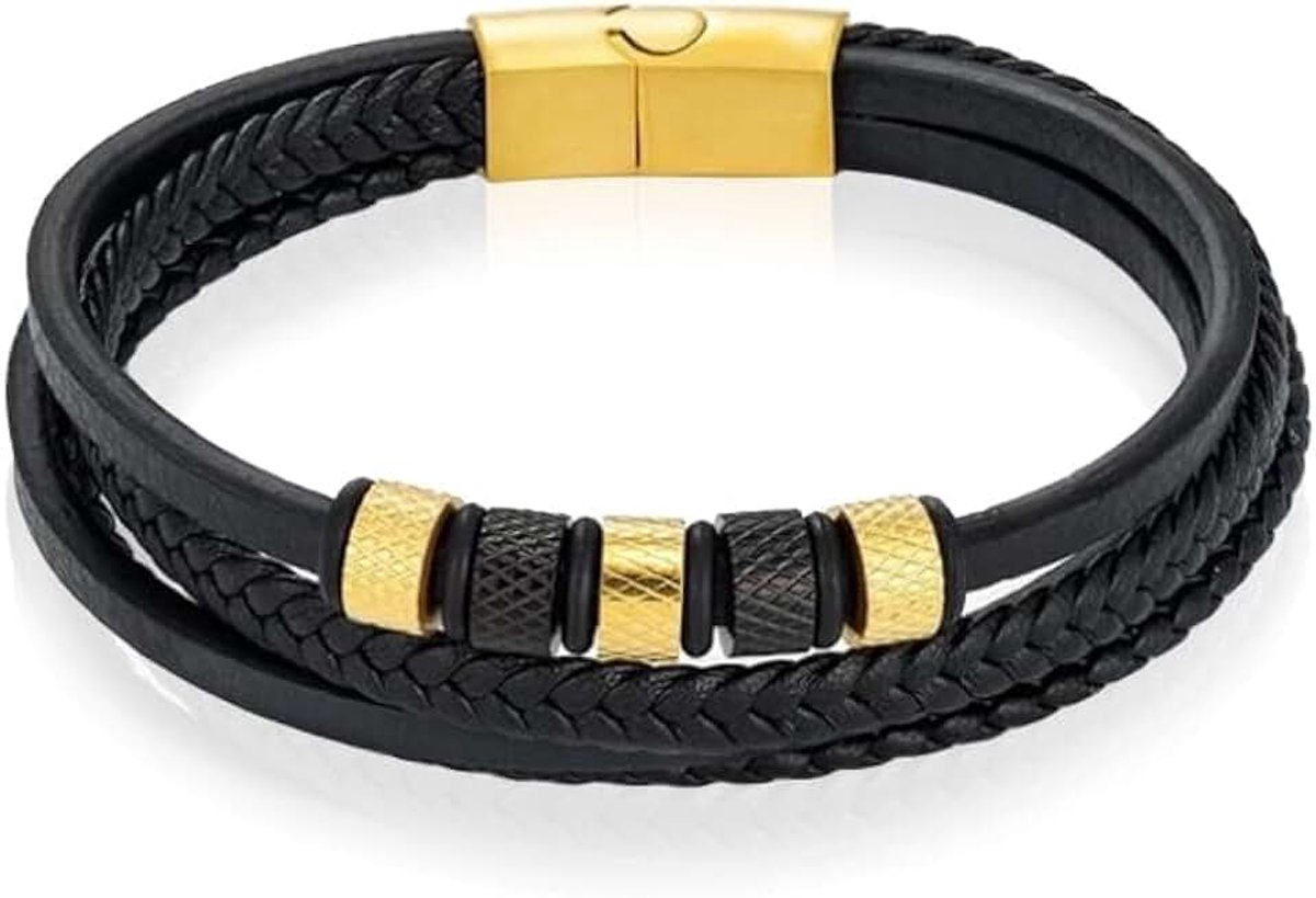 Multi armband Mendes RVS kralen Zwart Goudkleurig-20.5cm