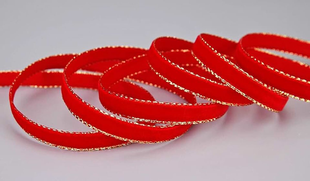 3 m x 9 mm fluweelband 629G LICHT ROOD goud fluweel met goudrand fluweel velours cadeaulint lint elegant cadeauverpakking decoratie Kerstmis band naaien