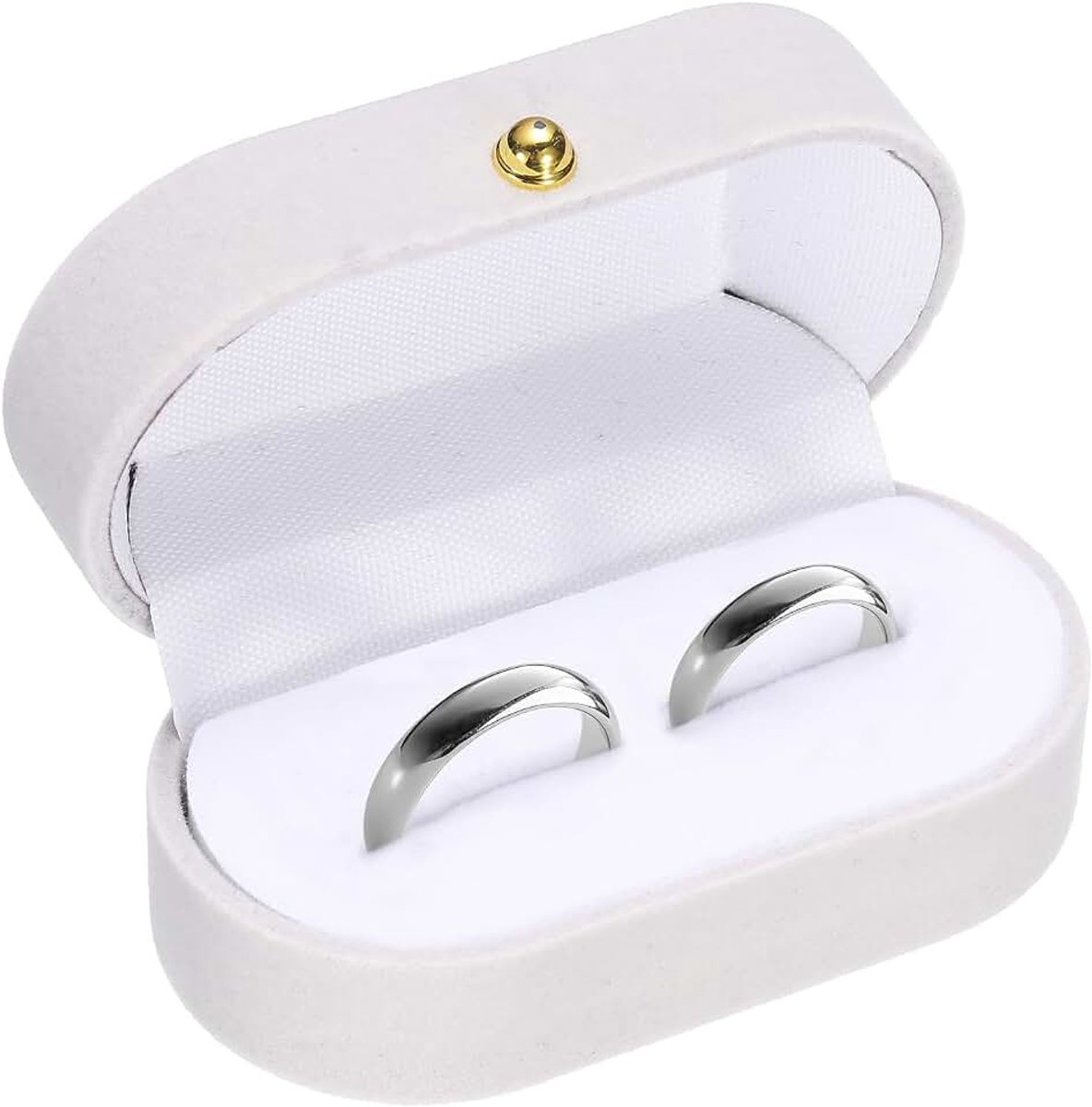 Ringdoosje met dubbele sleuven, elegante ovale fluwelen ringdozen, ovale flip sieradendoos voor verjaardag, bruiloft, aanzoek, Valentijnsdag, 7,3 x 4 x 3 cm (wit)