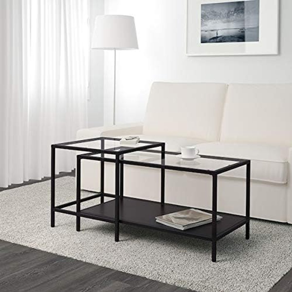 Seller Nest van tafels, set van 2, zwart-bruin, glas, 90x50 cm, duurzaam en gemakkelijk te onderhouden. Salontafels. Koffie & bijzettafels. Tafels & bureaus. Meubels..