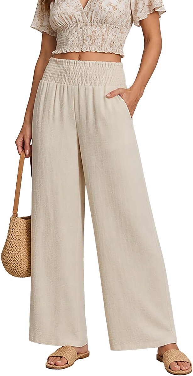 elastische hoge taille brede pijpen lounge broek S-2XL
