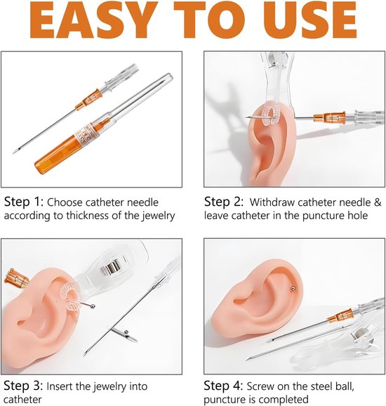 10 stuks piercingnaalden, professionele 14G katheternaalden, roestvrijstalen piercinggereedschap, voor oorlippen, neus, tong, buiktepel — afbeelding 4