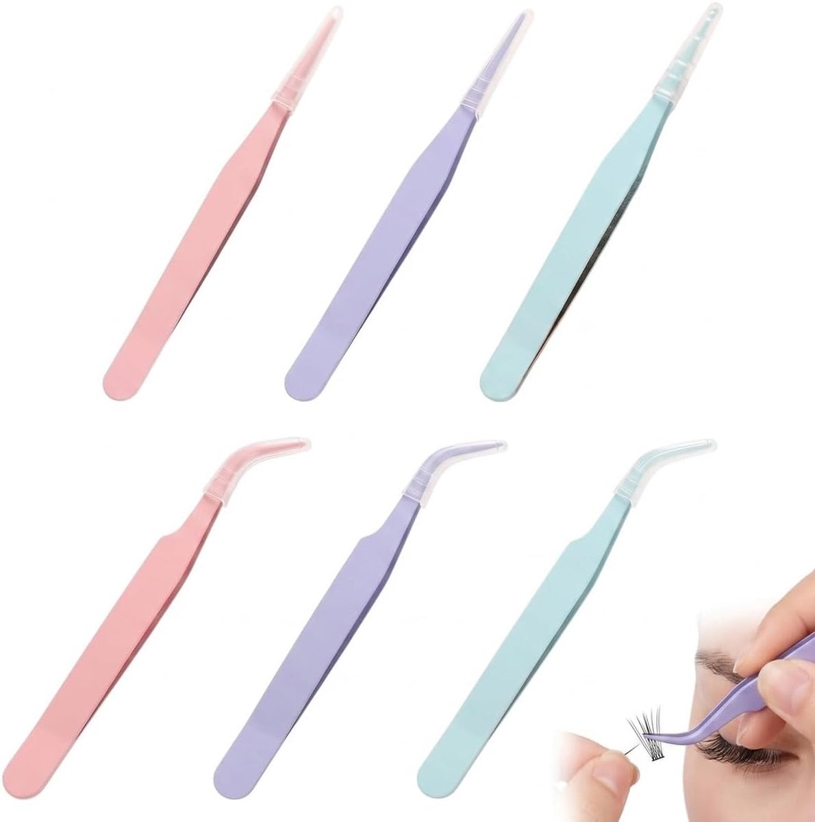 Pincetten van roestvrij staal, ideaal voor knutselen, lijmen, wimperverlenging, sieraden maken (pincet voor creatieve werken)