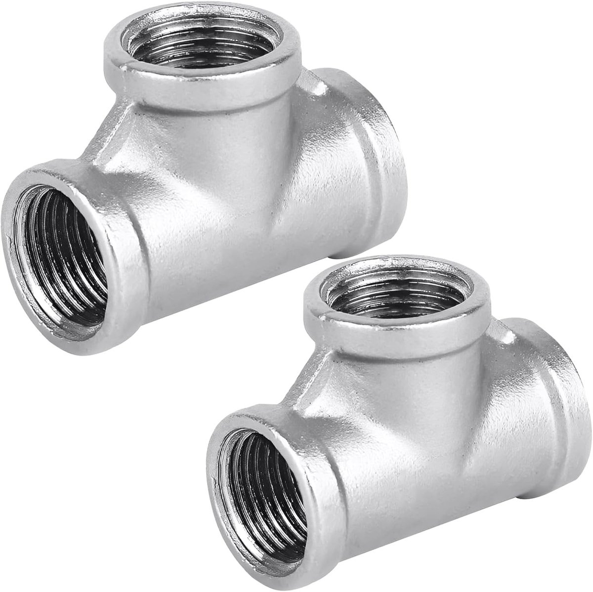 Twee stuks 304 RVS T-stuk 3/4 inch, 90° T-vormige koppeling met BSP vrouwelijke draad voor water, olie en gas toepassingen