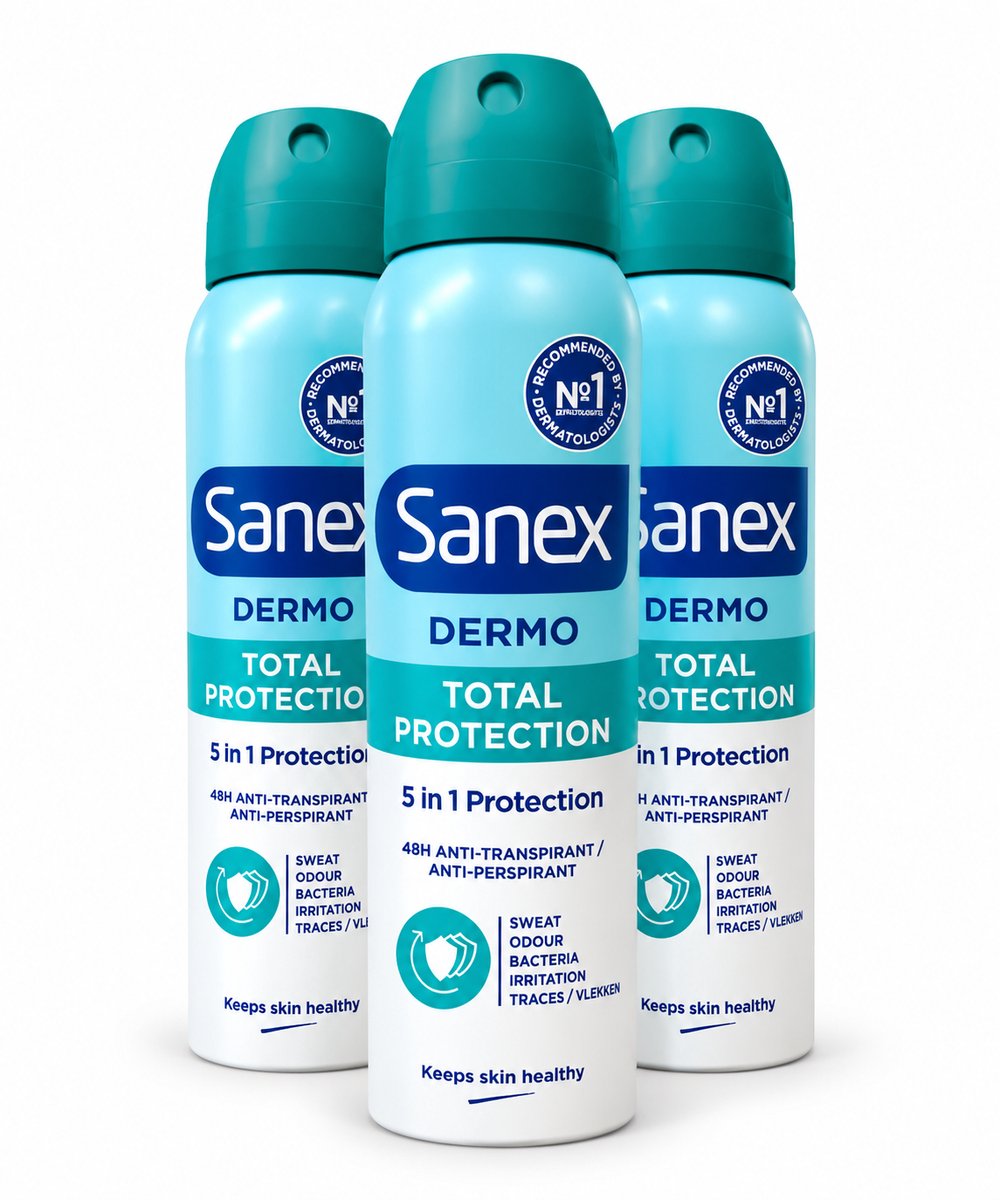 Sanex Dermo Total Protection Deodorant Spray – 3 Stuks – 48H Anti-Transpirant – 5-in-1 Bescherming