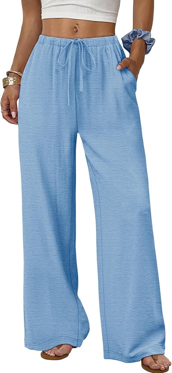 Broek Dames Zomer Elegant met Zakken en Trekkoord Losse Pasvorm Lange Broeken voor Dames Mode Koel