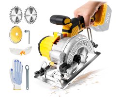 Cirkelzaag, compatibel met DEWALT-accu, 18V/20V, 1000 W borstelloze motor, handcirkelzaag met 3 bladen, diepte 49 mm, 0-45 ° schuin, 6200 rpm, tegelzagen incl