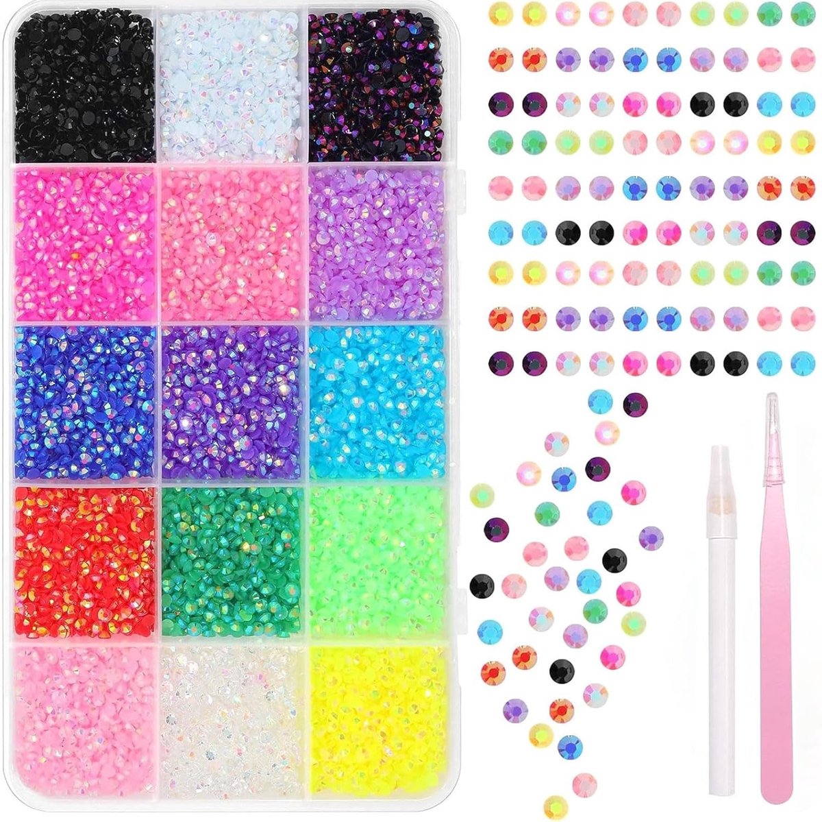 Strasssteentjes om te versieren, 3 mm strasssteentjesset met platte strasssteentjes, veelkleurige platte hars-rubbersteentjes voor het knutselen van boeken, kleding, schoenen, nagelkunst