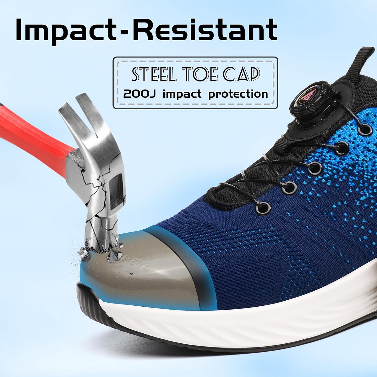 Werkschoenen met Stalen Neus Lichtgewicht Antislip Werkveiligheidsschoenen Ademend Comfortabel Werksneakers met Draaiknop