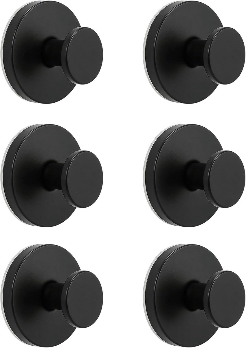6 stuks zuignap haken, geen boor roestvrij staal waterdichte schroefloze zuigingen douche handdoek haak voor badkamer binnen douche houten deur muur hanger, gehaakte douche - zwart