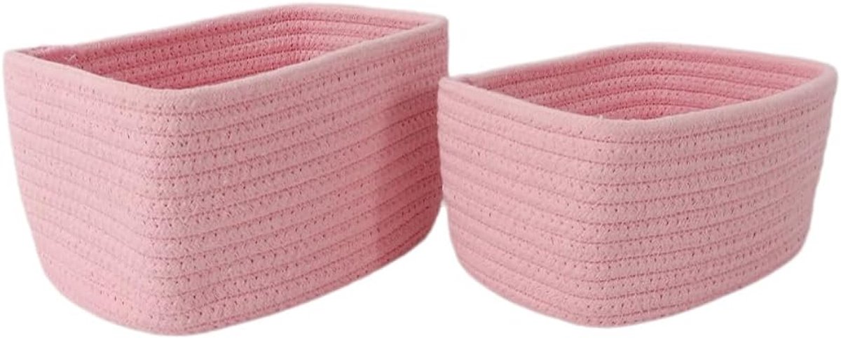 1 stuk opvouwbare opbergmand, katoenen touw, handgeweven manden, opbergmand, luiertafel, organizer, opbergmanden, badkamer, manden, commode voor badkamer, slaapkamer, woonkamer, roze, S