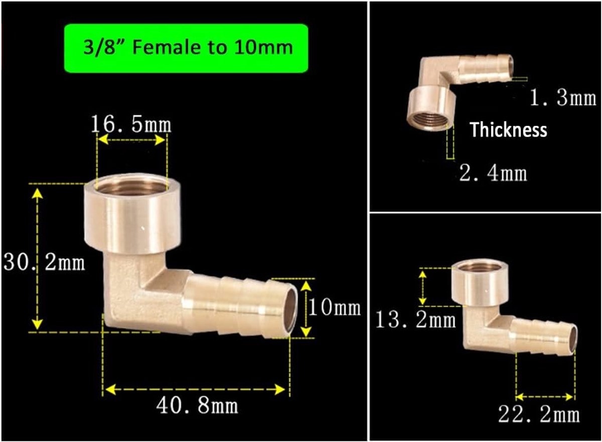 Elbow Pipe Connector 10mm Barbed naar 3/8" BSP Vrouwelijke Aansluiting - 90 Graden Adapter voor Tuinslangen en Waterleidingen