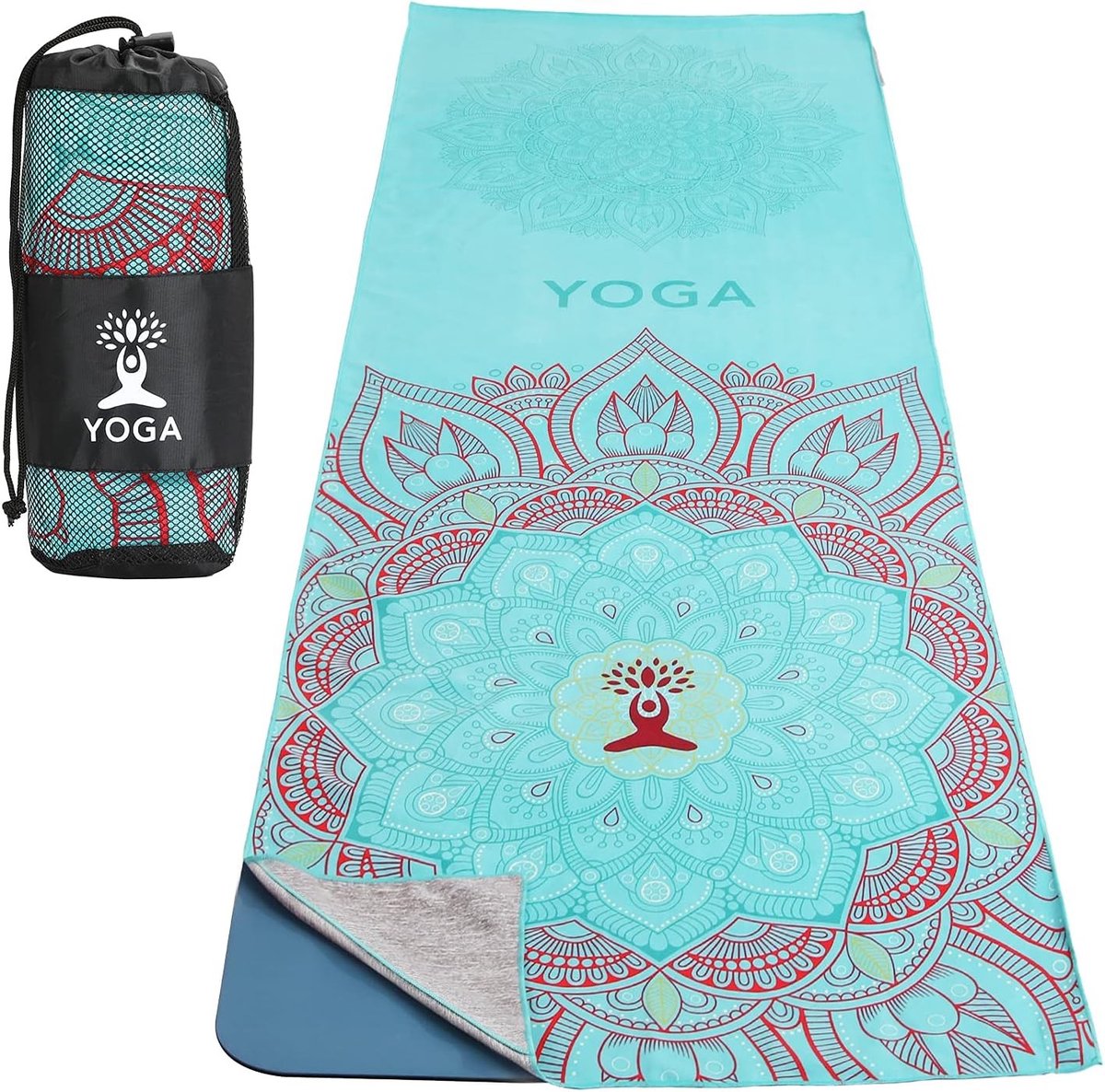Yoga Handdoek Antislip voor Hot Yoga - Sneldrogend, Met Hoekzak voor Bikram, Pilates, Gym en Buitenactiviteiten