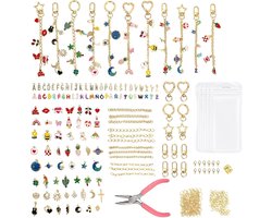 Sleutelhanger-set – Doe-het-zelf-set met 352 onderdelen – Inclusief diverse bedels – Maak je eigen sleutelhangers – Creatieve knutselset voor volwassenen