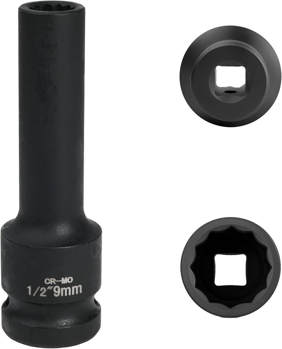 9 mm 1/2 inch 12-kant, slagdop 1/2 9 mm chroom-molybdeenstaal CR-MO (zwart)