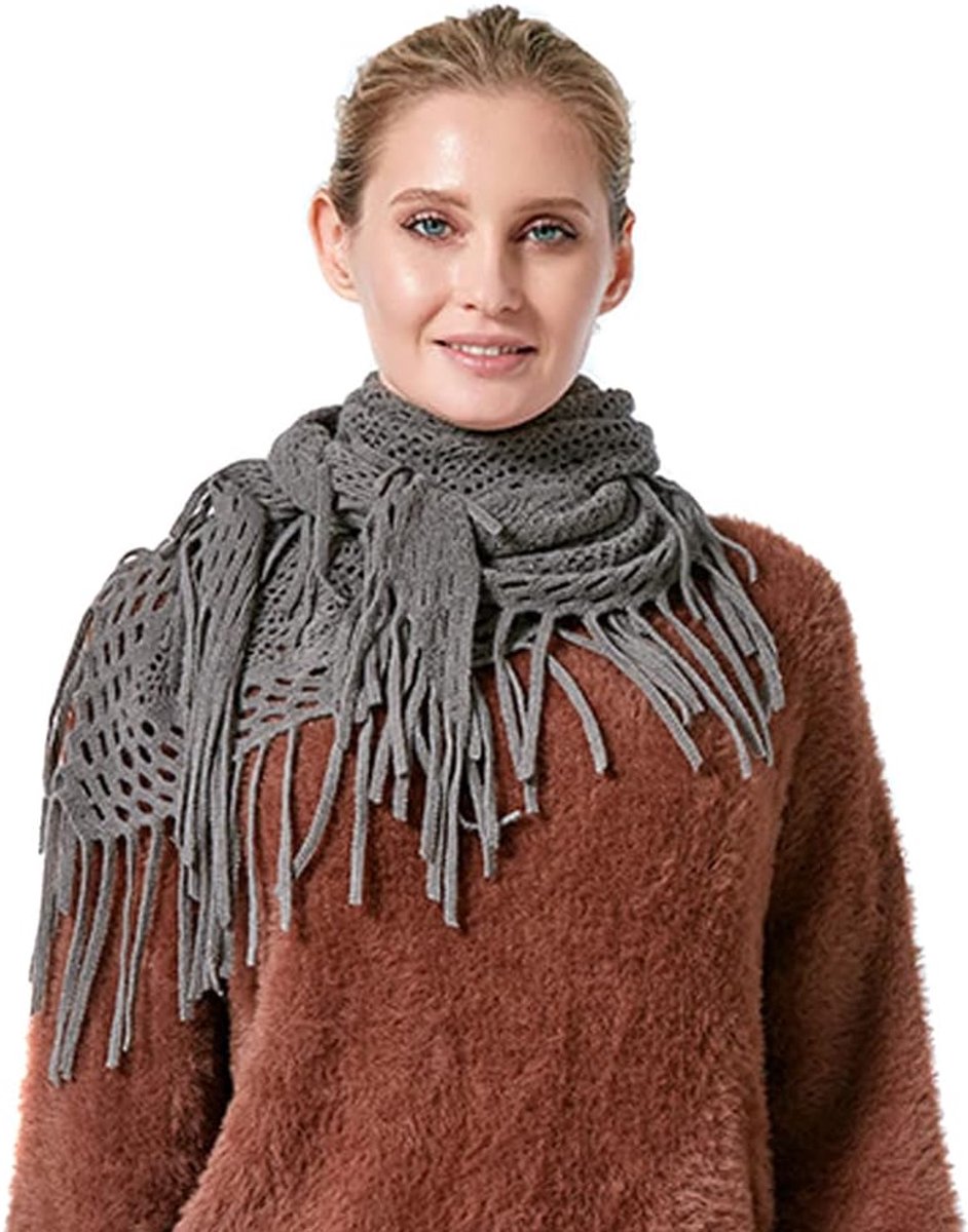 Sjaal Voor Vrouwen Driehoek Sjaal Imitatie Kasjmier Fringe Sjaal Lange Zachte Warme Sjaals Voor Herfst Winter, Grijs, one size