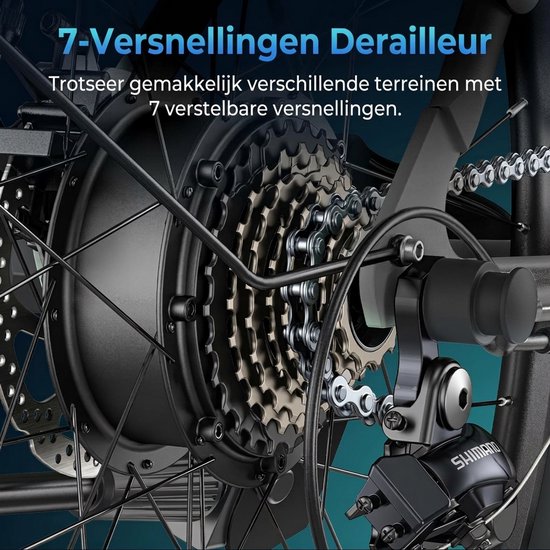 HillMiles MileCity 1 Elektrische fiets, lage instap 44cm, 26 inch stads e-bike voor volwassenen, 25km/u, Shimano 7 versnellingen, 36V13Ah accu, mechanische schijfrem, voorvorkvering, Blauw — afbeelding 3