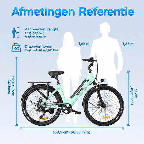 HillMiles MileCity 1 Elektrische Stadsfiets 26 inch, 250W, 36V 13Ah verwijderbare accu, actieradius tot 100km, 7 versnellingen, voorvering, schijfrem, Groen — afbeelding 5