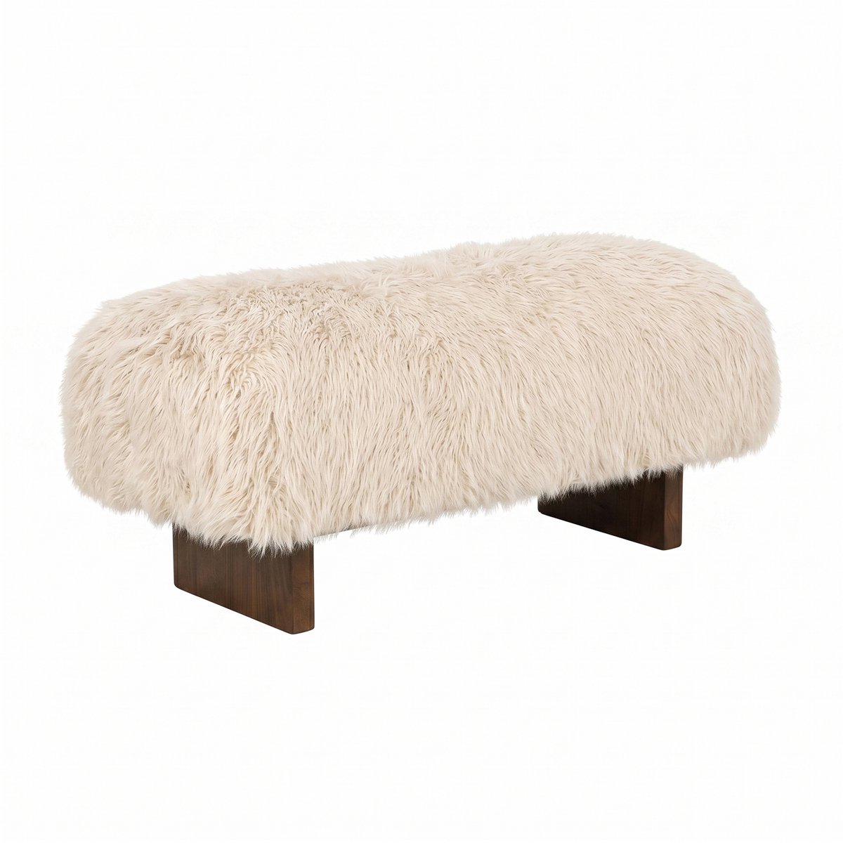 PTMD Hair Beige fabric bench with wooden legs small