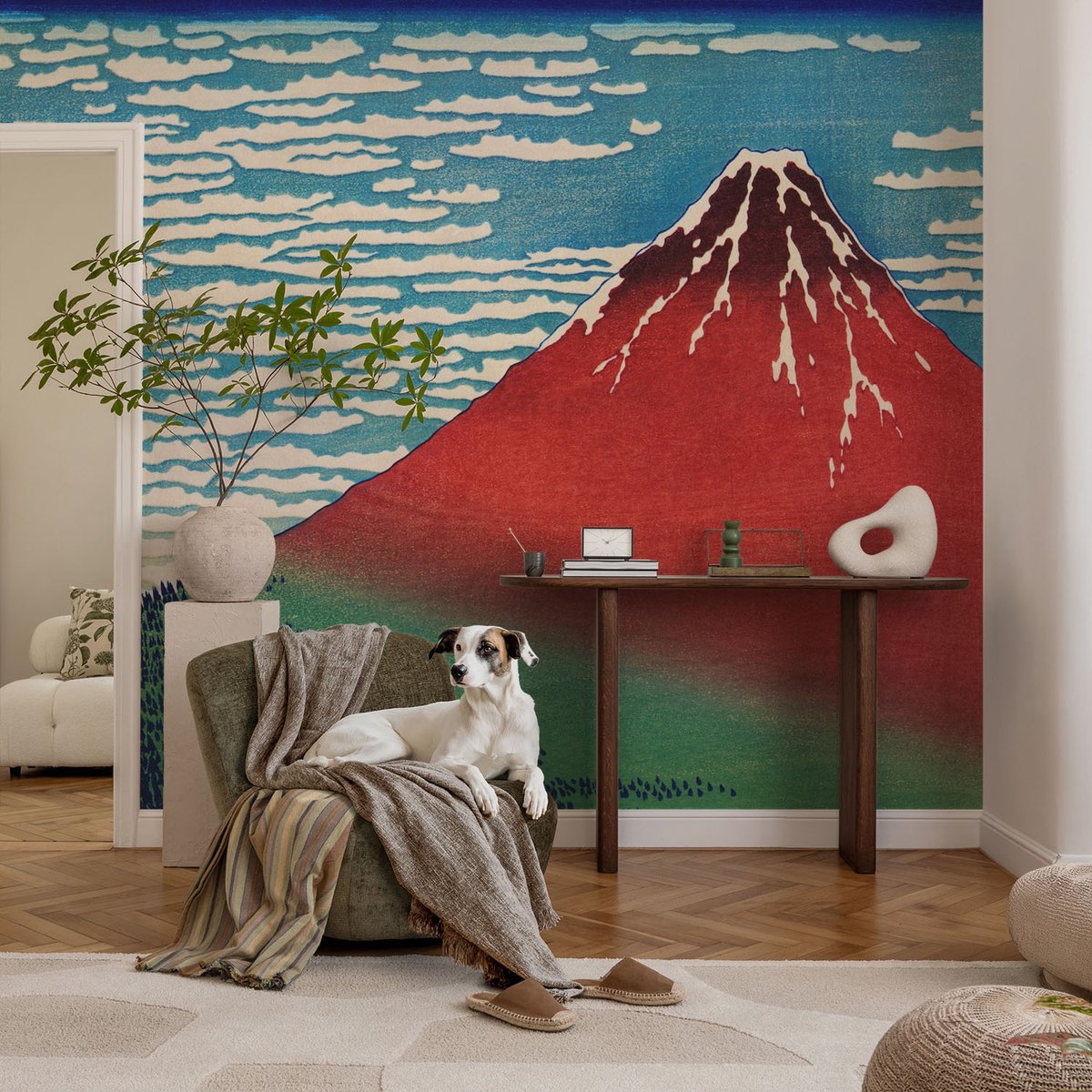 Coloray Vliesbehang - Rood Snellijm Behang - 104x70 cm - Rode Berg Fotobehang Vlies - Hal behang Landschappen - Muurschildering - Woonkamer behang