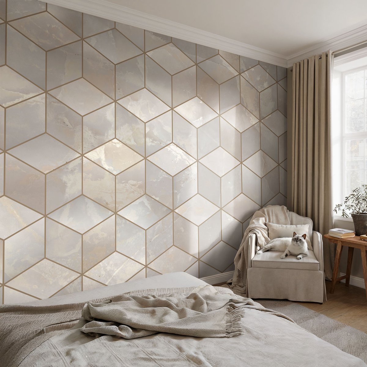 Coloray Vliesbehang - Grijs Snellijm Behang - 104x70 cm - Geometrische Mozaïek Fotobehang Vlies - Hal behang Geometrie - Muurschildering - Woonkamer behang