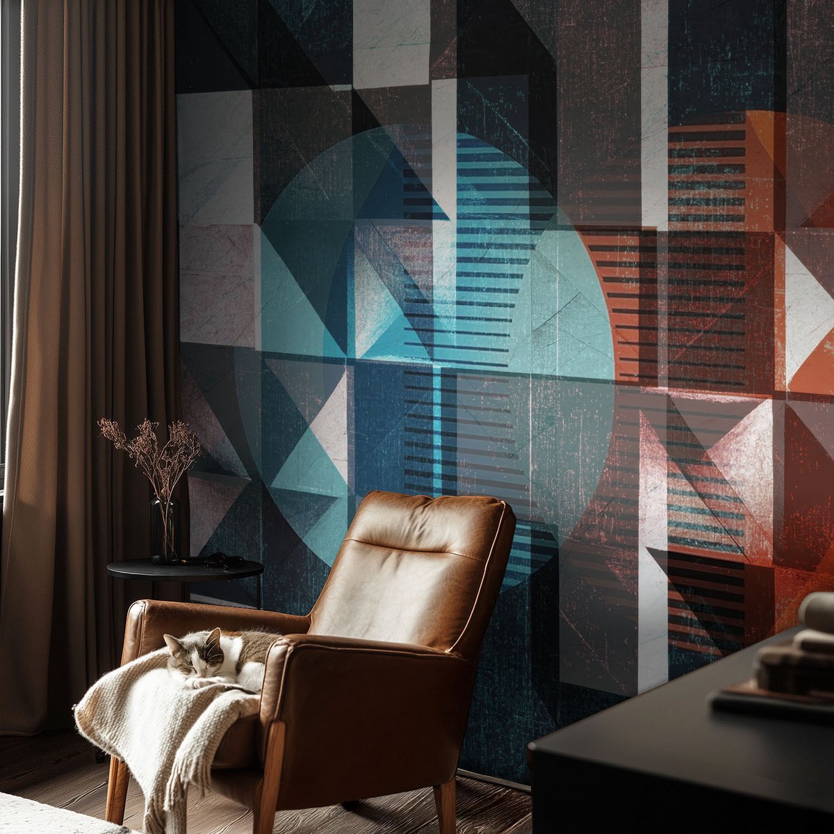 Coloray Vliesbehang - Blauw Snellijm Behang - 104x70 cm - Abstracte Vormen Fotobehang Vlies - Woonkamer behang Abstractie - Muurschildering - Hal behang