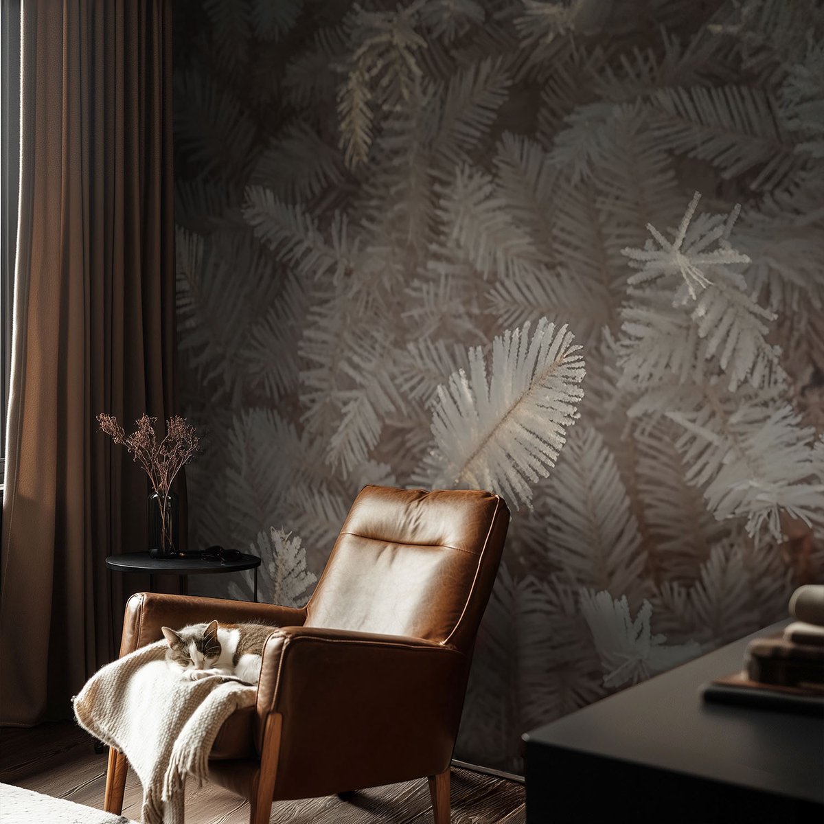 Coloray Vliesbehang - Wit Snellijm Behang - 104x70 cm - Bevroren Takjes Fotobehang Vlies - Woonkamer behang Bloemen En Planten - Muurschildering - Woonkamer behang