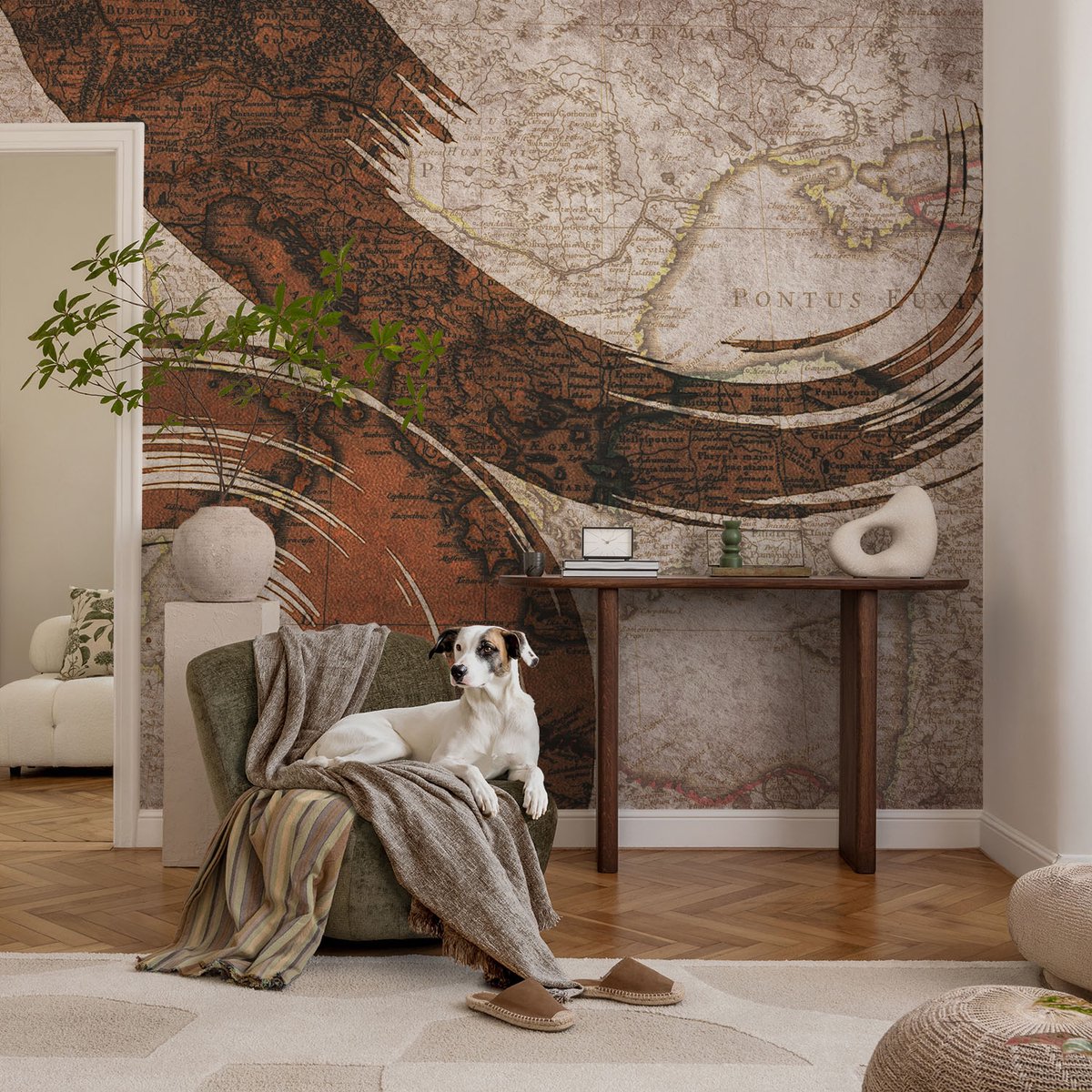 Coloray Vliesbehang - Beige Snellijm Behang - 104x70 cm - Artistieke Kaart Muurschildering - Gang behang Abstractie - Fotobehang Vlies - Slaapkamer behang