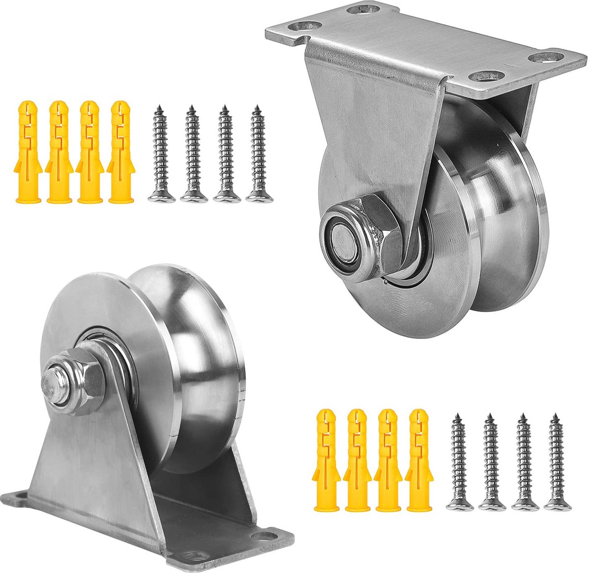 2 stuks U-rollen kabelrollen met kogellagers, ombuigrollen staalkabels voor schuifpoorten, 61 mm, 304 roestvrij stalen hefkraan, schroefdraagkracht 180 kg, voor lagers, roldeur