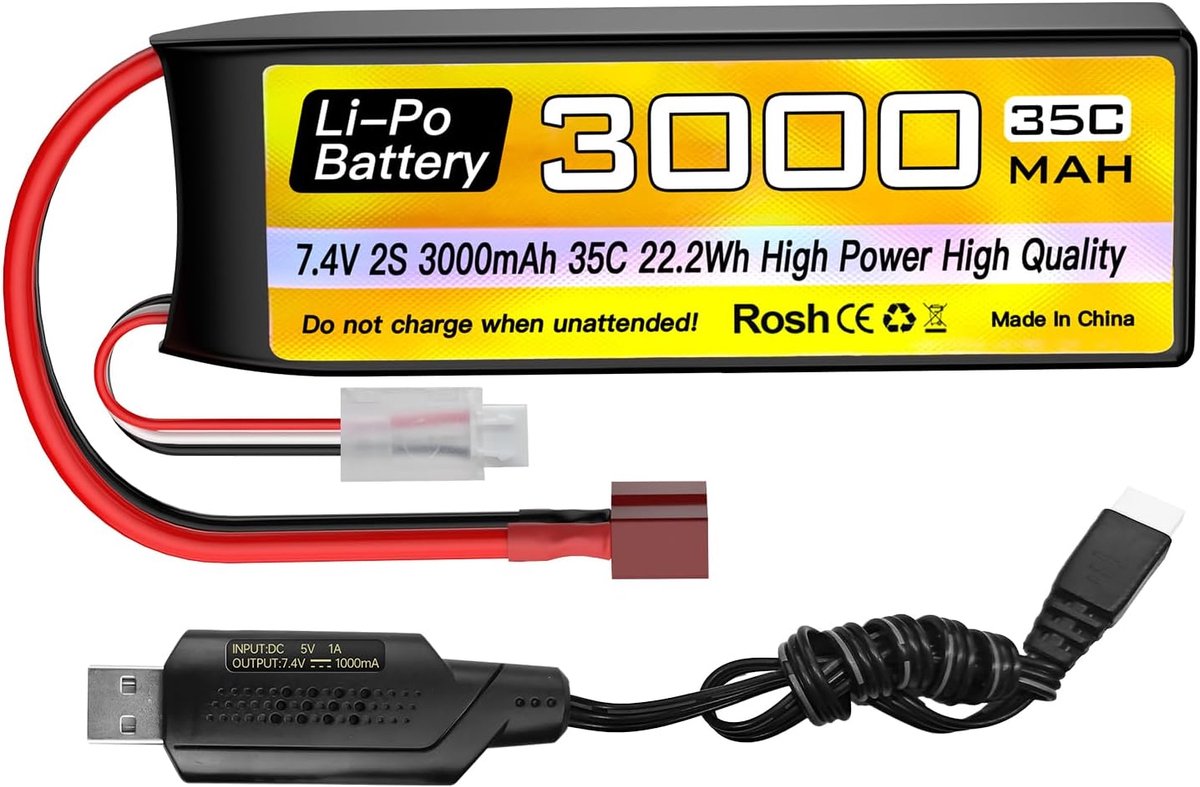 2S Lipo batterij 7.4V 3000mAh 35C T-stekker met USB-oplaadkabel voor auto vrachtwagen RC boot RC quadcopter FPV Drone batterij