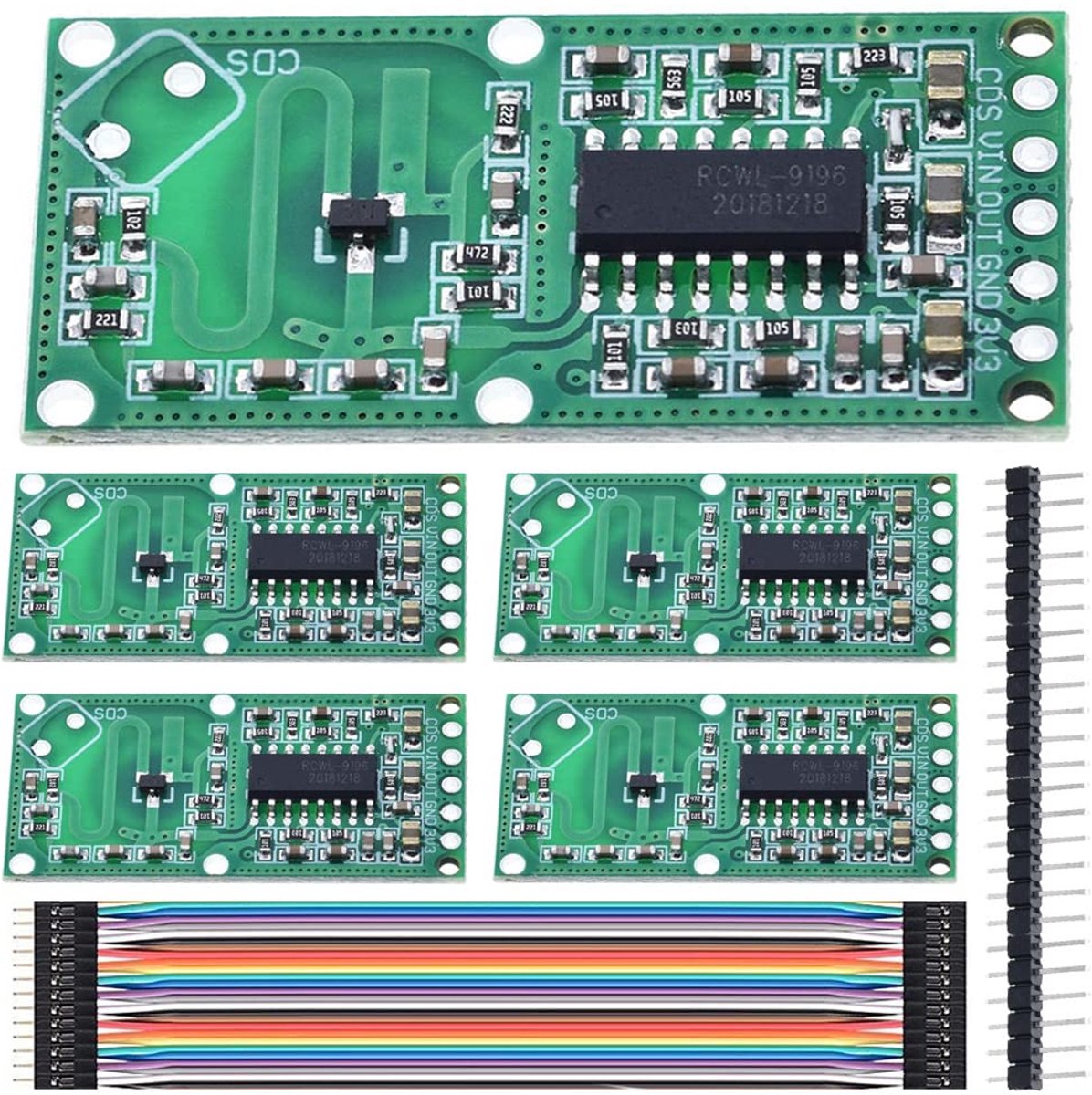 5 Stks RCWL-0516 Magnetron Radar Module Menselijk Lichaam Inductie Schakelaar Sensor 3.3V Detectie Afstand Board voor Arduino/Raspberry PI met Dupont Kabel, 40 Pin Header