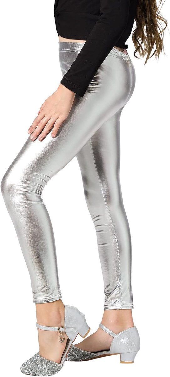 Meisjes Effen Broek Goudkleurige Metallic Danslegging Zilver 10-11 Jaar (Fabrikant maat: 150)