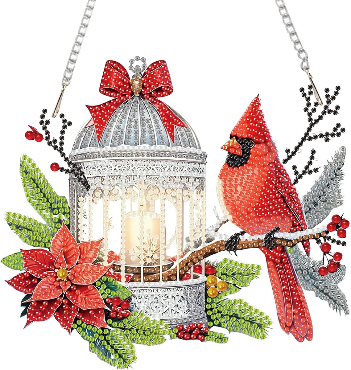 Kerst Hangende Diamant Schilderij Kits voor Volwassenen, 5D Kardinaal Diamant Art Hanger Ornament Kits- Diamant Schilderij Opknoping Kristal Strass Art Ornament Kits voor Decor Gesch