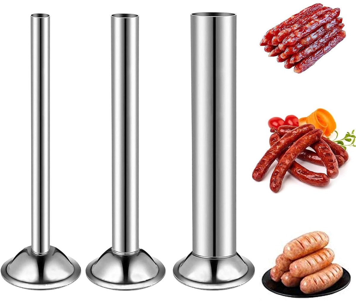 3 stuks worstvulbuisjes, roestvrijstalen buis voor worstvulling, Ø 12 mm/19 mm/32 mm, vleesmolen voor handmatige of elektrische vleesmolen, maat 8