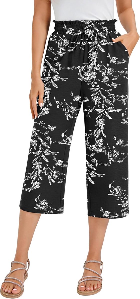3/4 wijde broek voor dames, zomer, lichte culotte, zomerbroek, hoge taille, strandbroek, capribroek, linnen, ademend, lounge, capribroek met zakken