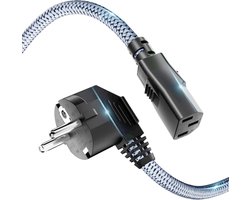 3-polig, RIKSOIN koelapparatenkabel 0,5m nylon-vlecht universele stroomkabel (CEE 7/7 naar IEC60320 C13) met VDE voor monitoren, pc, printer, PS3/PS4 PRO, scanner, tv, scherm, beamer etc