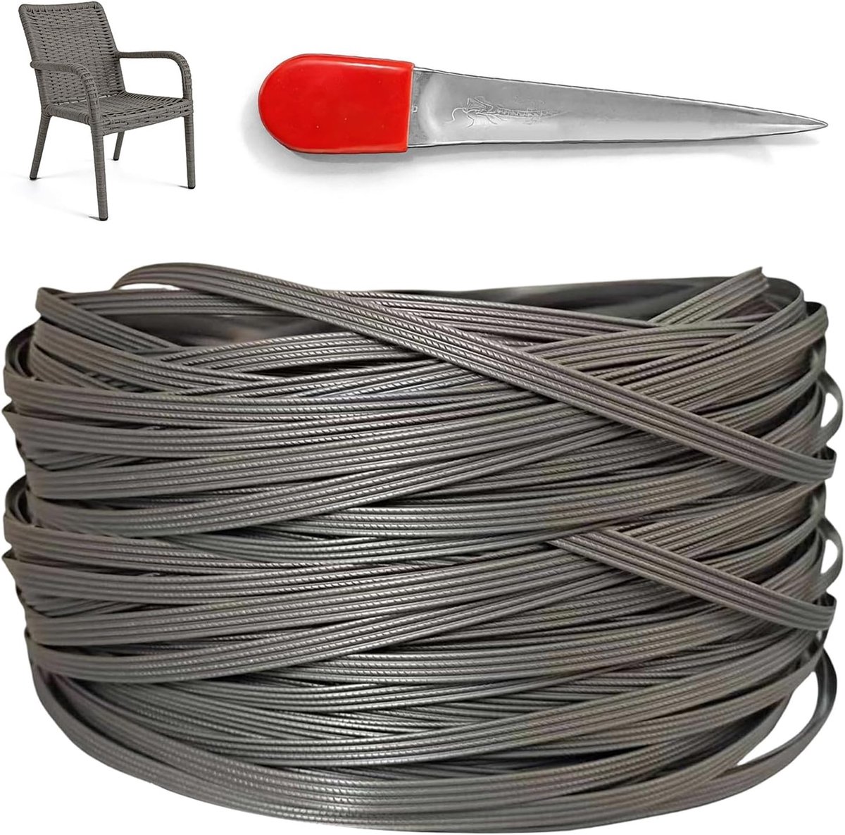 65 m kunststof geweven rotan, polyrotan reparatie voor reparatie buiten, tuinstoel, vervangende bespanning, synthetisch rotan reparatiemateriaal voor tuinstoelen, terrasmeubels en manden (grijs)