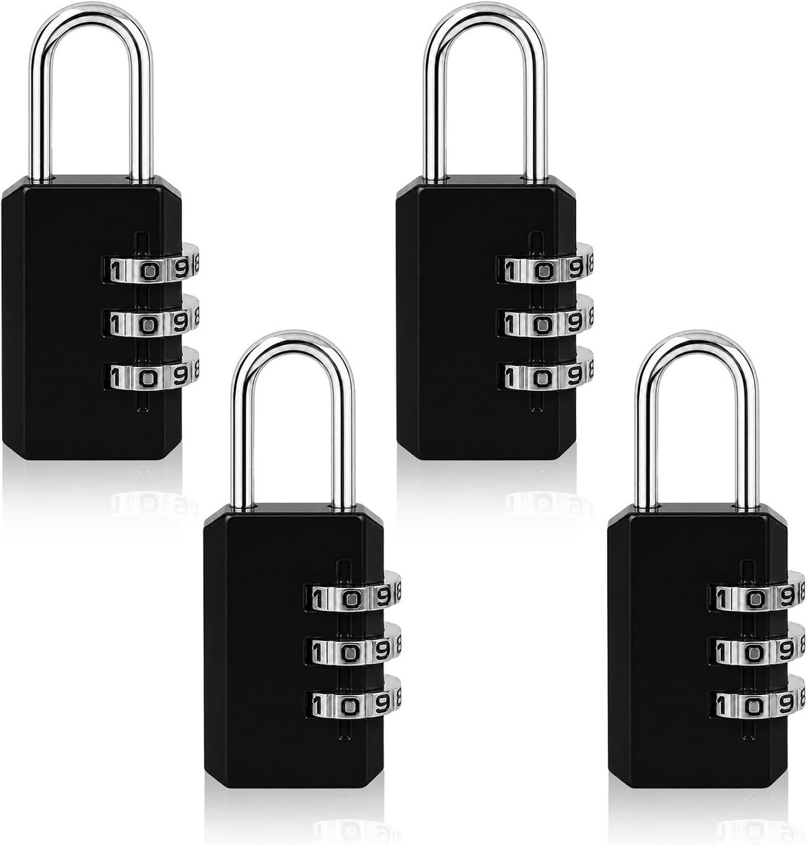 4 stuks combinatiesloten, hangsloten met code, mini code hangslot, cijfersloten, klein hangslot met combinatie (zwart)
