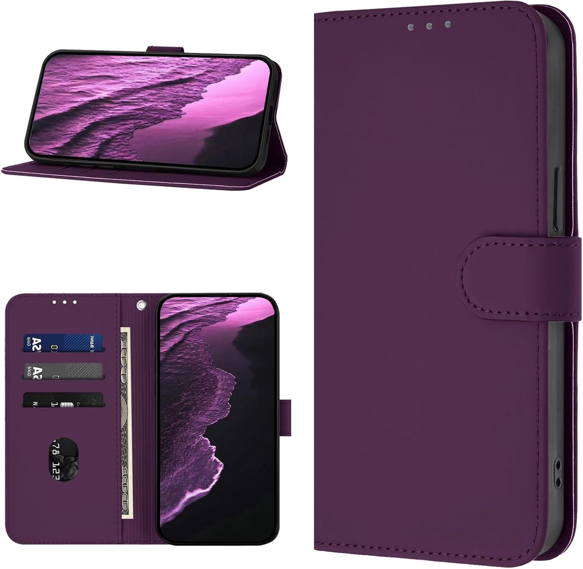 Beschermhoes voor Samsung Galaxy A56 5G, PU-leer, premium flip case, portefeuille, schokbestendig, portemonneehoes voor Samsung A56 5G, paars