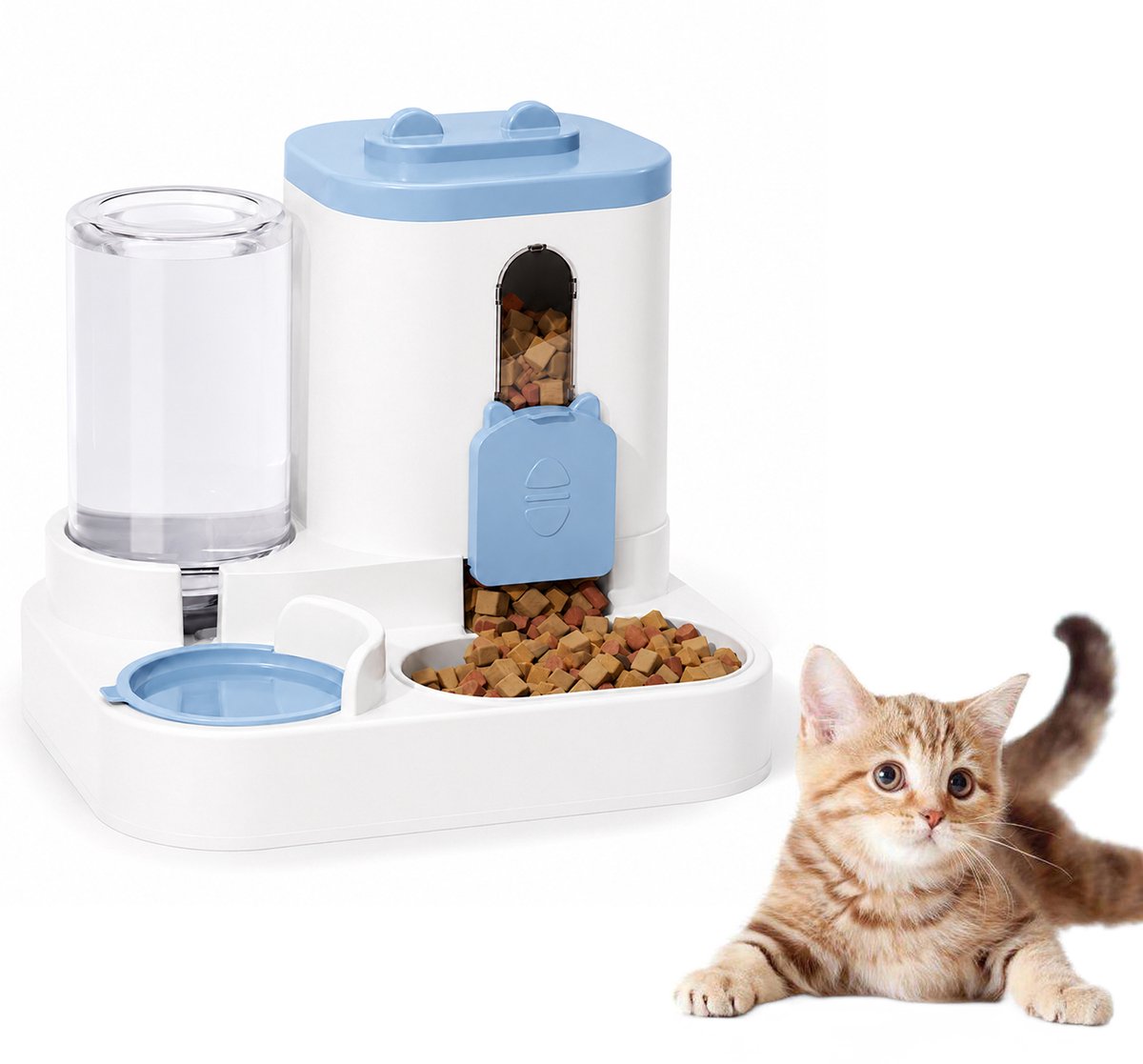 Kattenvoerbak - Voerautomaat - Zwaartekracht 2 in 1 Voer- en Waterstation - Grote Capaciteit Zelfvoedend zonder Stroom - voor Kleine en Middelgrote Honden - Puppy's en Kittens - Blauw